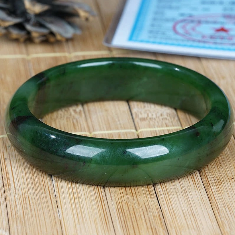 Natural Hetian jade bangle with certification document authenticity proof