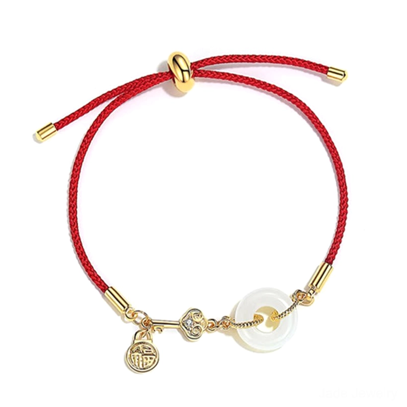 Red rope jade bracelet representing prosperity, abundance and good fortune with jade stone energy