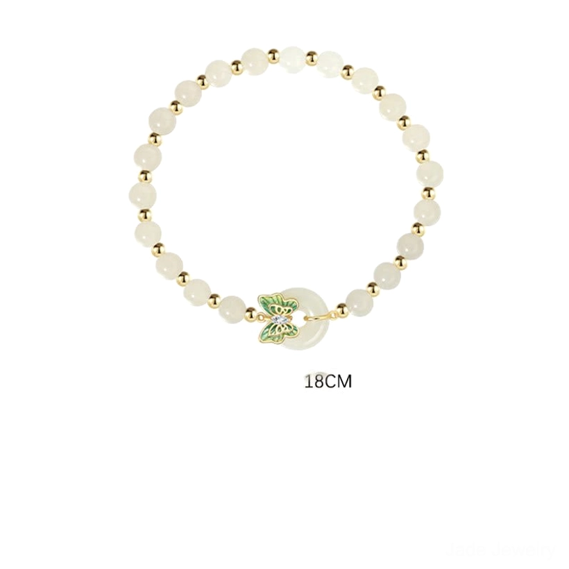 Hetian jade necklace with peace buckle butterfly charm worn styling suggestion