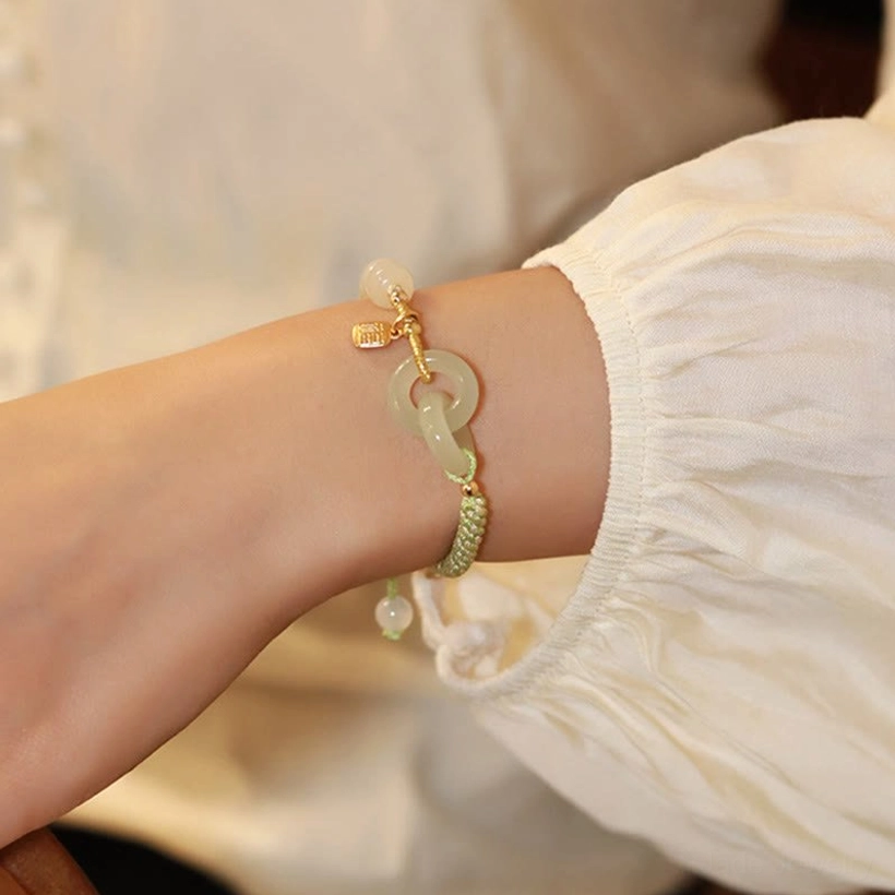 Hetian jade double peace buckle bracelet with 15mm buckle size comparison view