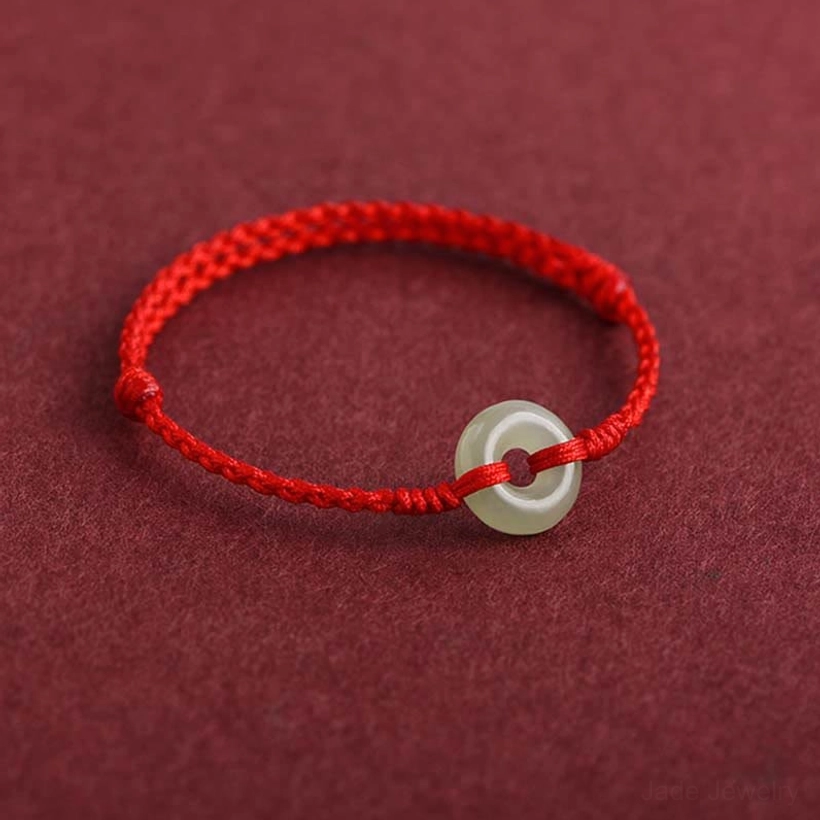 Red braided cord Hetian jade peace buckle anklet style versatility