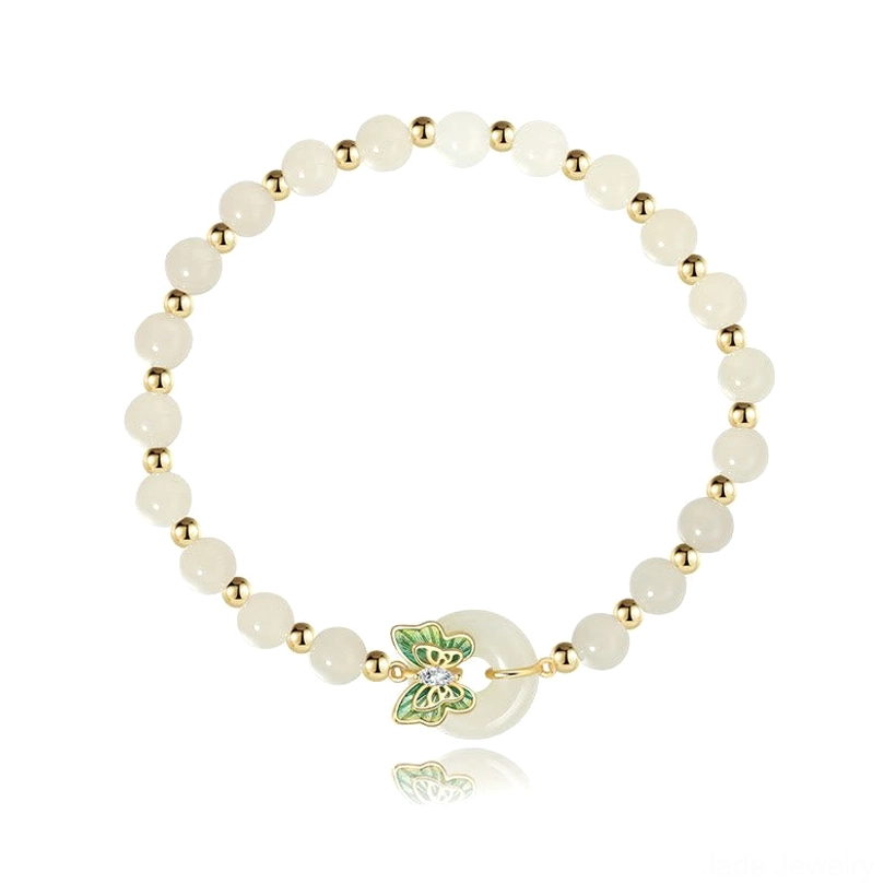 Hetian jade peace buckle butterfly set - bracelet and necklace together complete collection