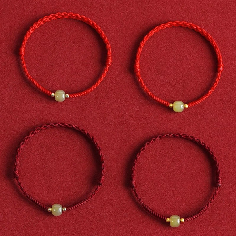 Four Hetian jade braided bracelets bright red and dark red cord options