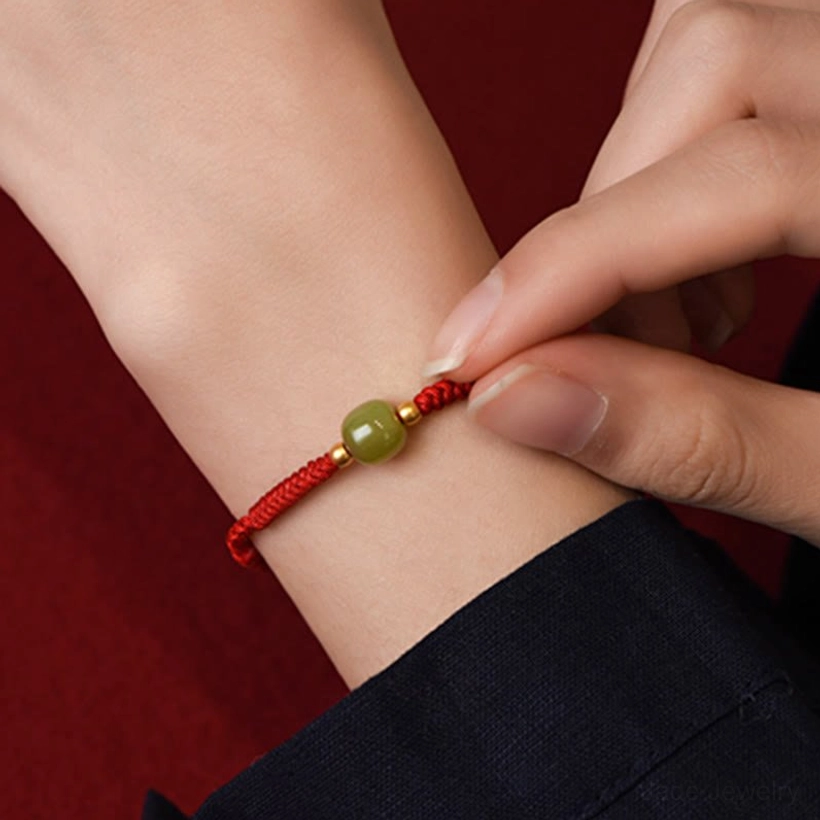 Hetian jade braided red string bracelet fortune prosperity symbol