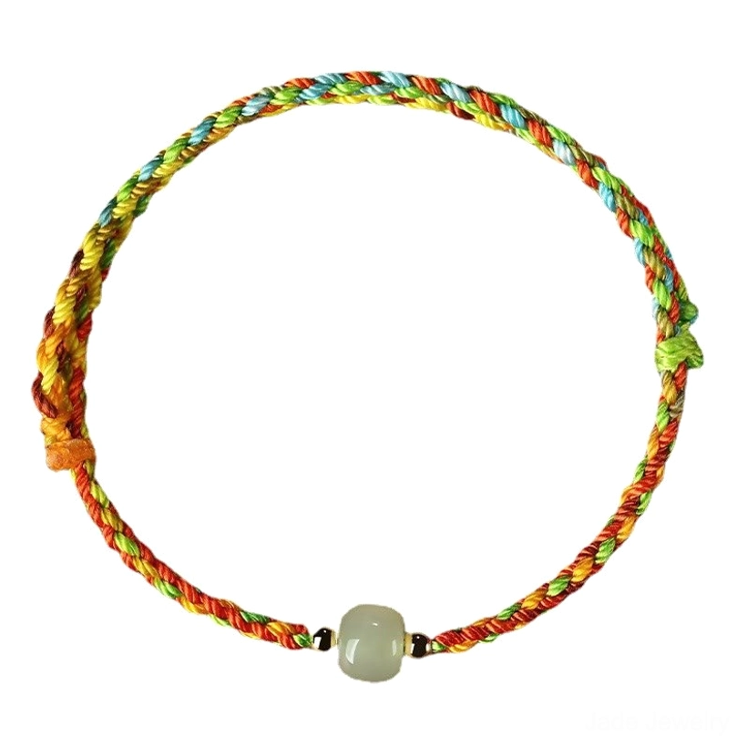 Natural jade bead bracelet flat lay on white background displaying full product clarity