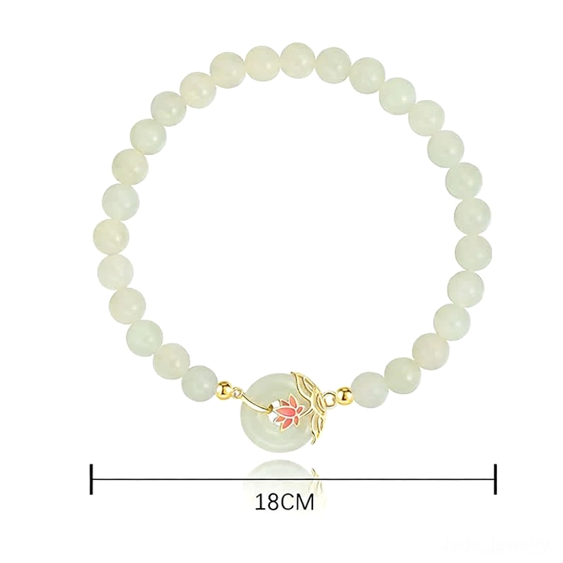 Hetian white jade lotus peace buckle bracelet complete loop laid flat with 18cm total length measurement and central peace buckle ornament