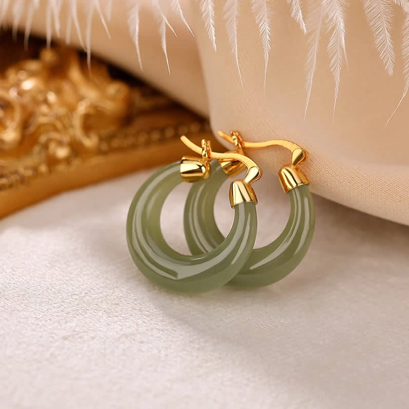 Natural jade and cyan jade drop earrings collection comparison showing color variations and authentic handcrafted quality of each stone