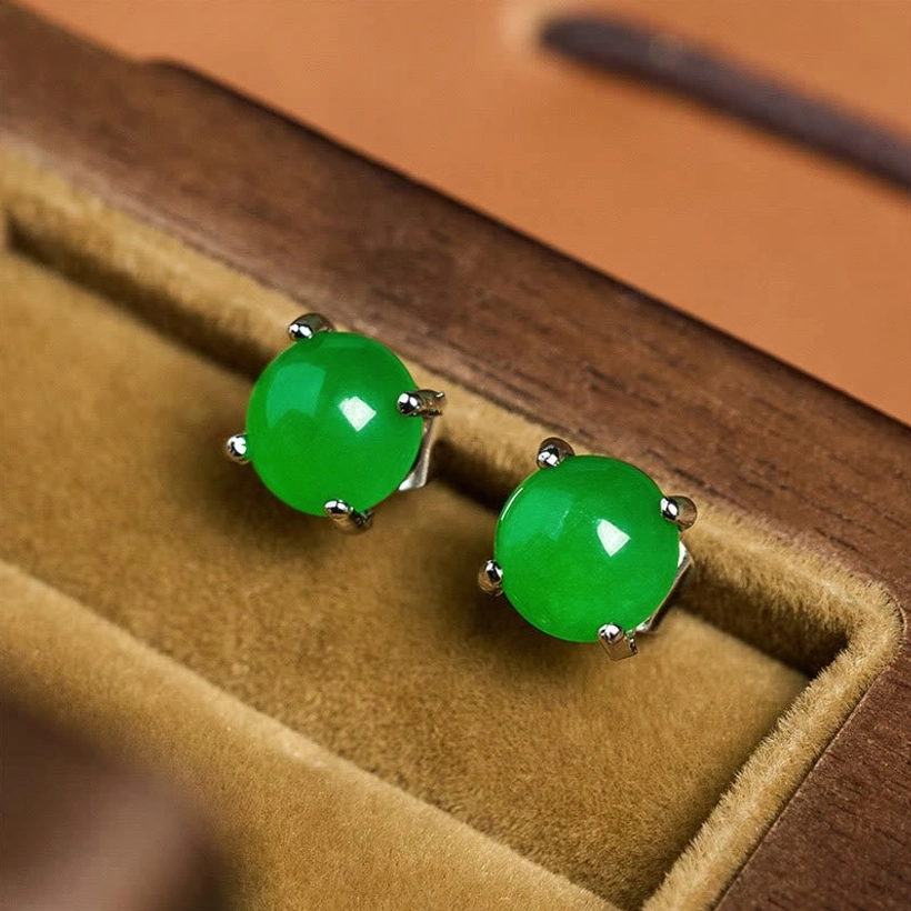 Jade stud earrings for prosperity and protection with premium 925 sterling silver construction