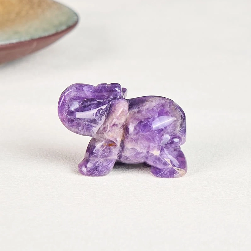 Jade green healing stone elephant carved figurine for prosperity and good luck