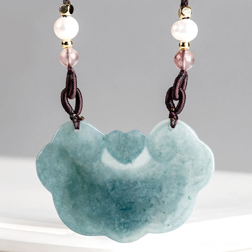 Plain natural jade lock pendant heart-shaped design with solid bluish jade, minimal carving, prosperity talisman