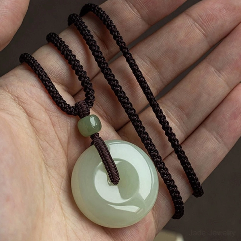 Jade peace buckle adjustable string 72cm necklace personalized fit slide knot customizable length