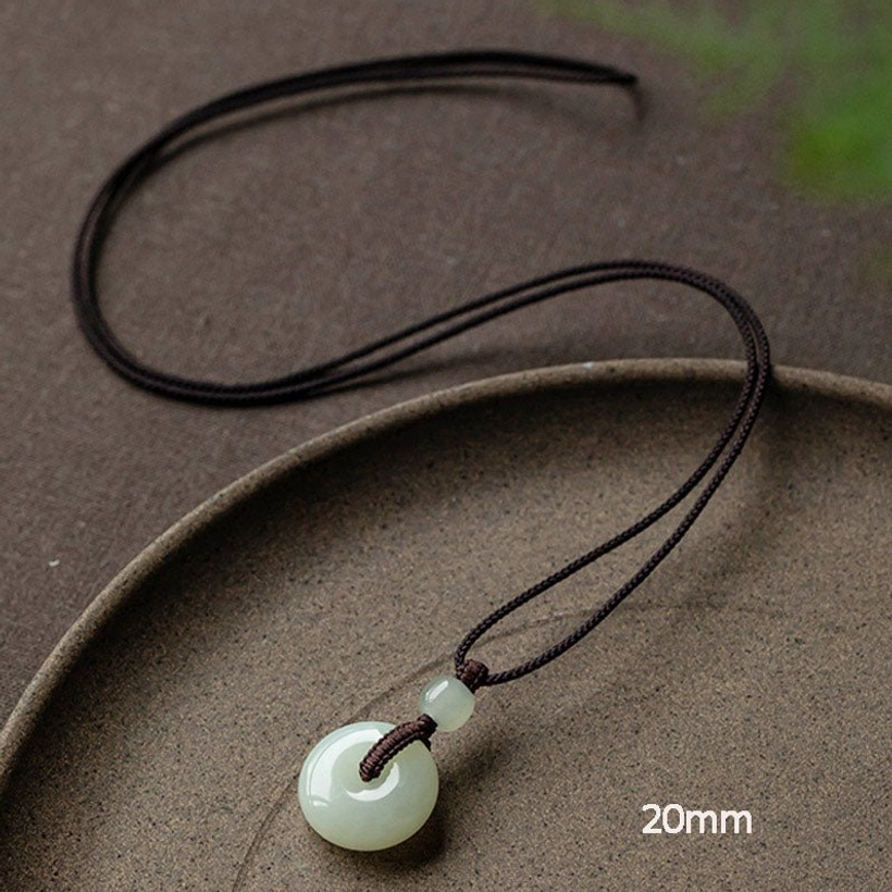 Natural jade peace buckle pendant necklace adjustable string option showing customizable length slide knot