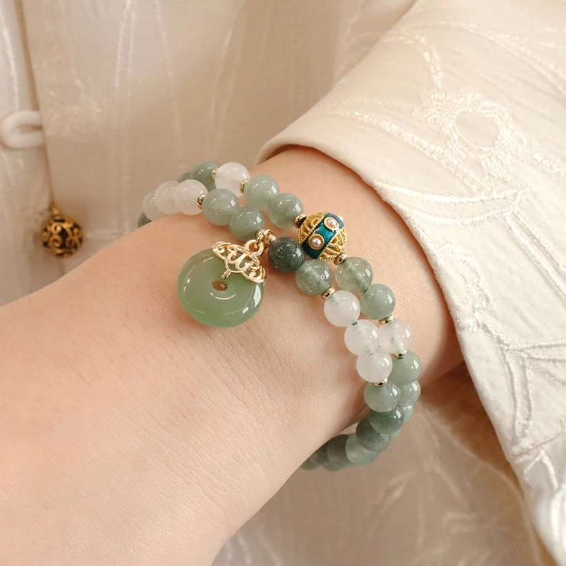 Jade peace buckle bracelet product detail shot highlighting craftsmanship and jade bead quality