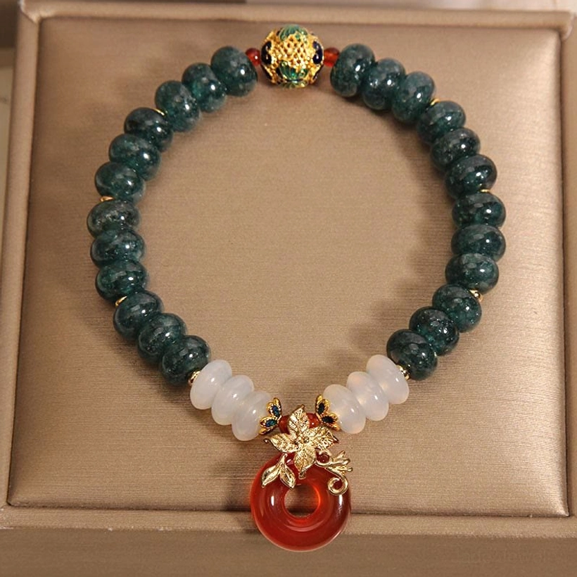 Red agate peace buckle bracelet single wrap with gold mount in gift box packaging