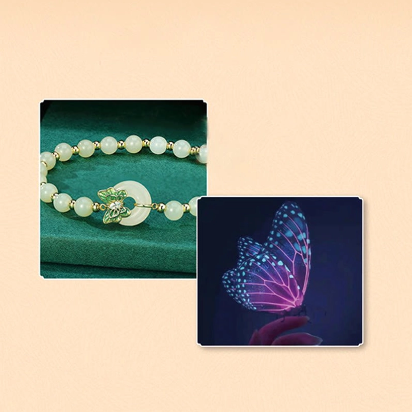 Hetian jade peace buckle butterfly bracelet product information graphic with specifications