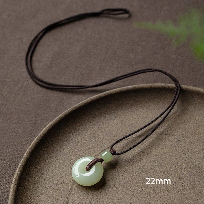 Jade peace buckle pendant with non-adjustable cord traditional fixed length 64cm necklace classic style
