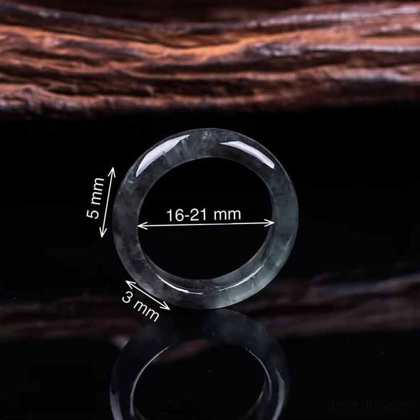 Jade prosperity ring size chart showing inner diameter specifications 15mm to 21mm with measurements in inches and millimeters