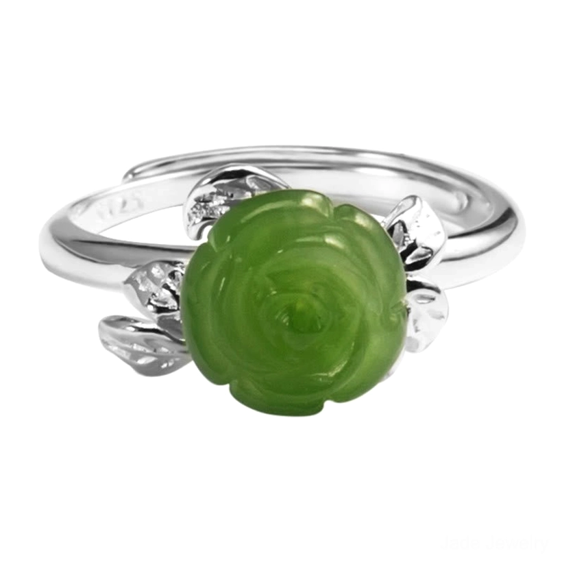 925 sterling silver jade rose ring showing complete product details and adjustable band structure