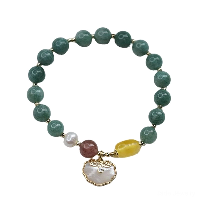 Unadorned jade Ruyi lock bracelet displayed on light gray background - clean flat lay photography