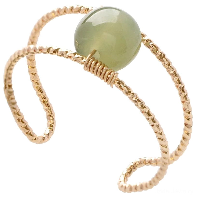 Jade stone benefits infographic showing prosperity and luck properties with raw jade stones displayed on wooden tabletop