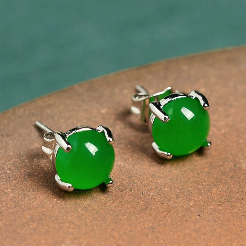 Jade stud earrings with 925 sterling silver posts close-up detail shot