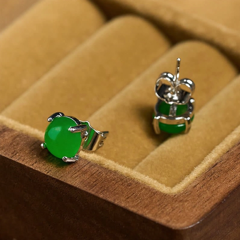 Jade stud earrings with gold-plated 925 sterling silver showing natural stone beauty and craftsmanship