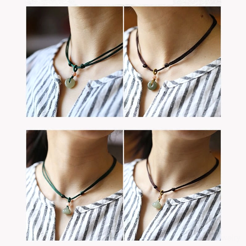 Lotus and peace buckle jade pendant necklaces gift set styling