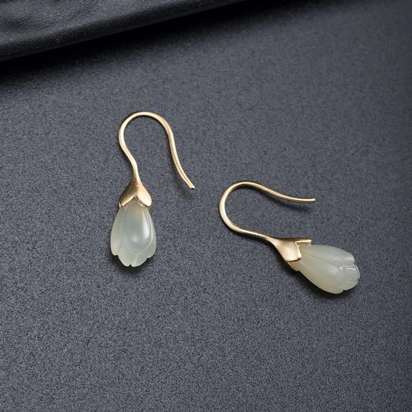 hetian nephrite jade magnolia earrings translucent light color various poses display