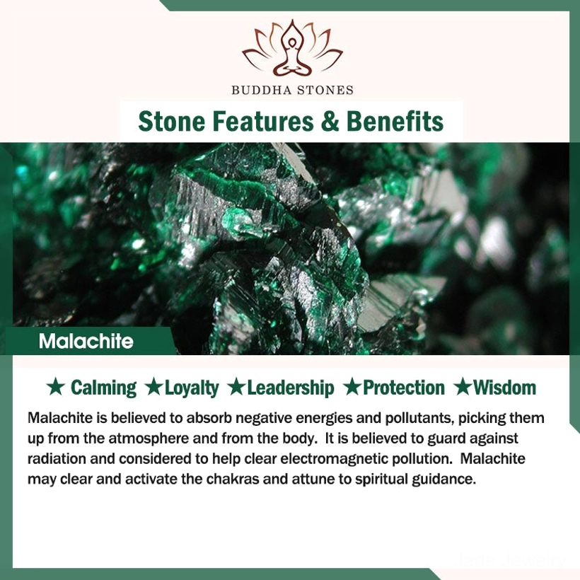 Malachite stone benefits card - wisdom leadership protection spiritual attunement