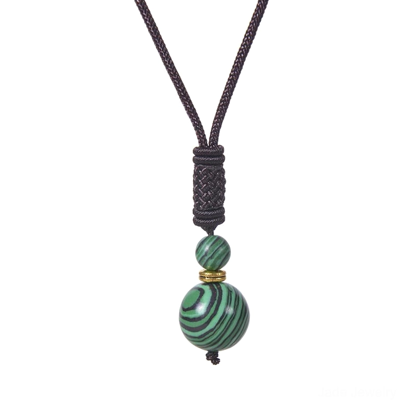 Malachite bead necklace with banded green protective stones
