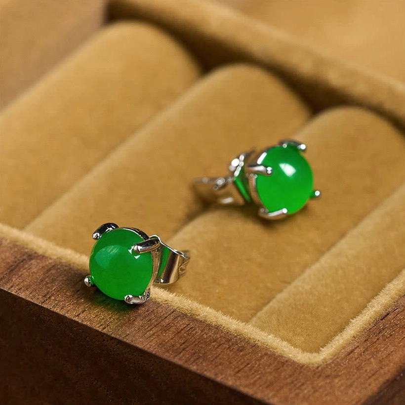 Minimalist jade stud earrings in 925 sterling silver ideal for everyday elegant wear