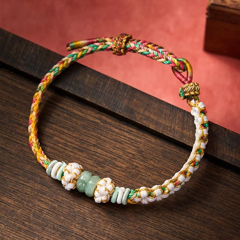 Multicolor braided jade luck bracelet red cord traditional knot