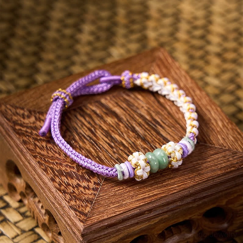 Multicolor peach blossom jade bracelet adjustable red string