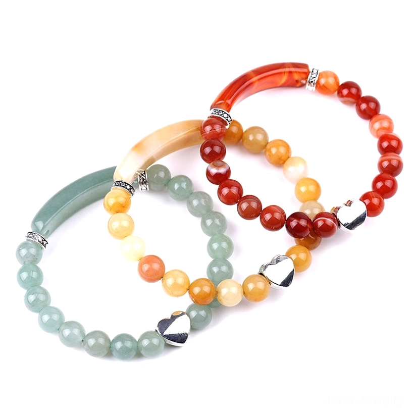 Multistone heart bracelets collection featuring various gemstone options with silver charms