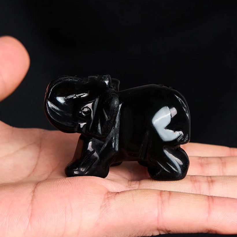 Natural healing stone elephant carved with raised trunk for positive energy flow
