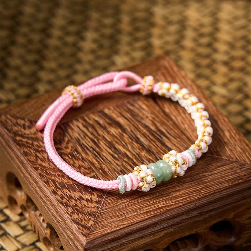 Natural jade beads red string fate bracelet artisan made