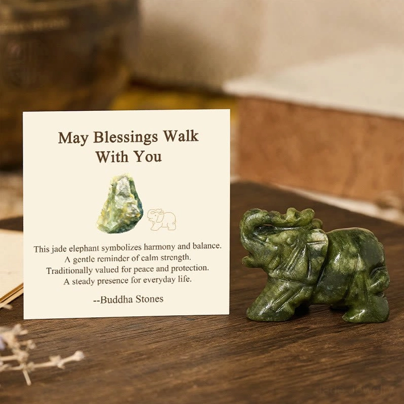Natural stone elephant carving showing authentic crystal healing properties