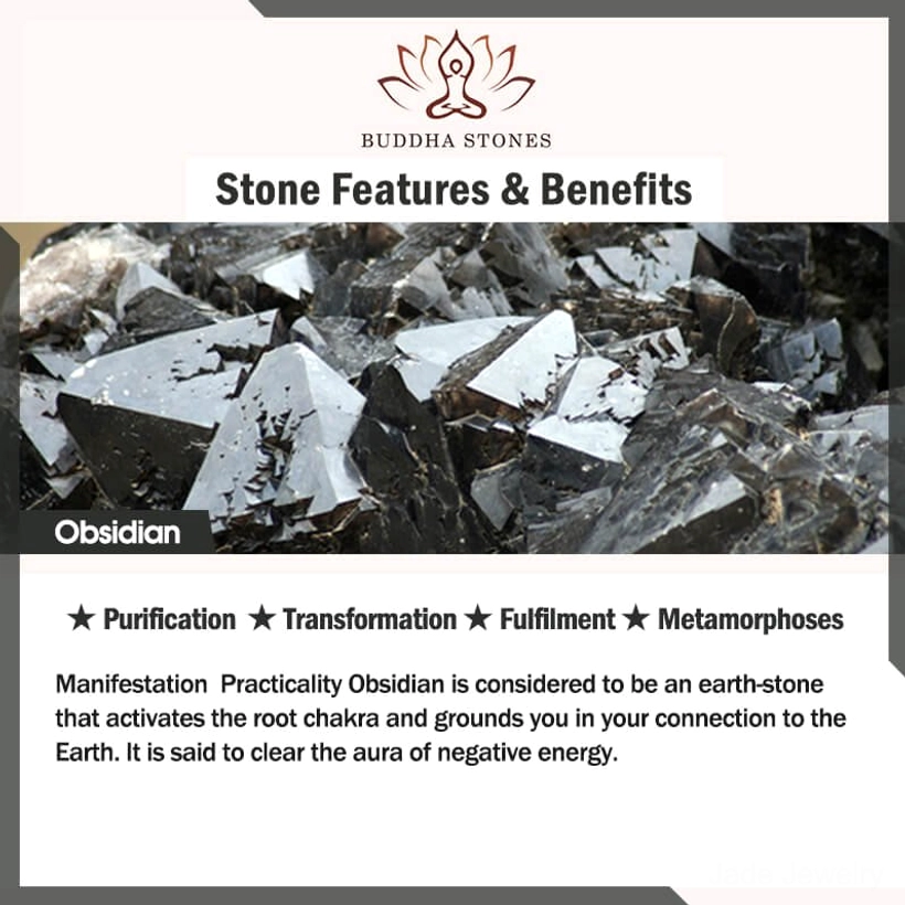 Obsidian stone benefits card - purification transformation earth grounding
