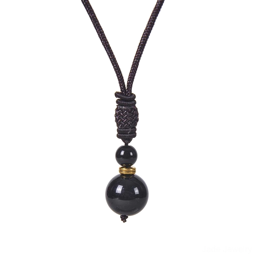 Obsidian bead necklace with matte black stones and braided black cord