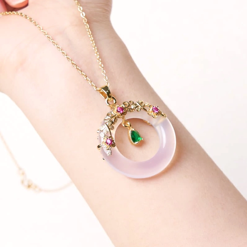 Peace buckle pendant handmade natural chalcedony stone necklace