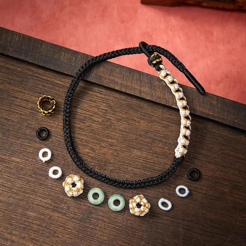 Peach blossom jade red string bracelet product photography detail shot
