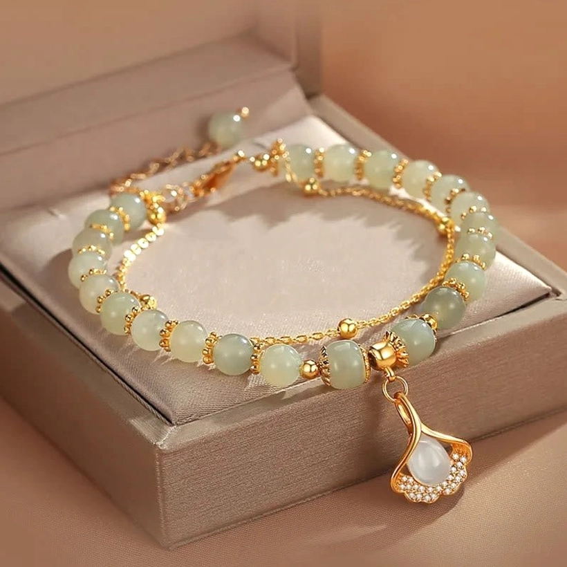 Peanut charm jade beads bracelet representing harmony and longevity symbolism