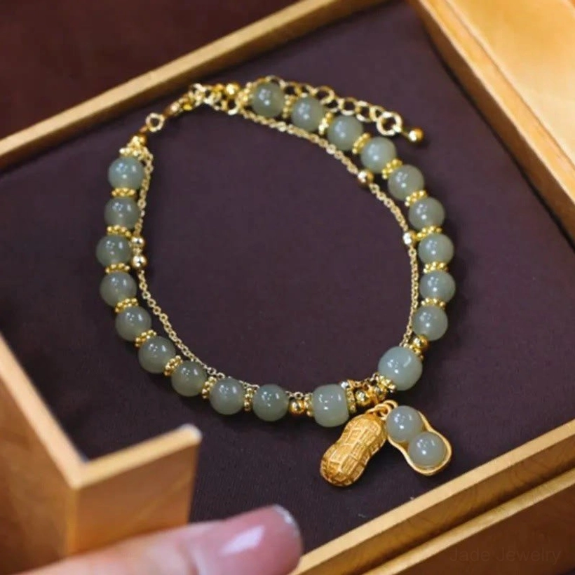 Peanut jade beads bracelet handmade natural stone with prosperity energy