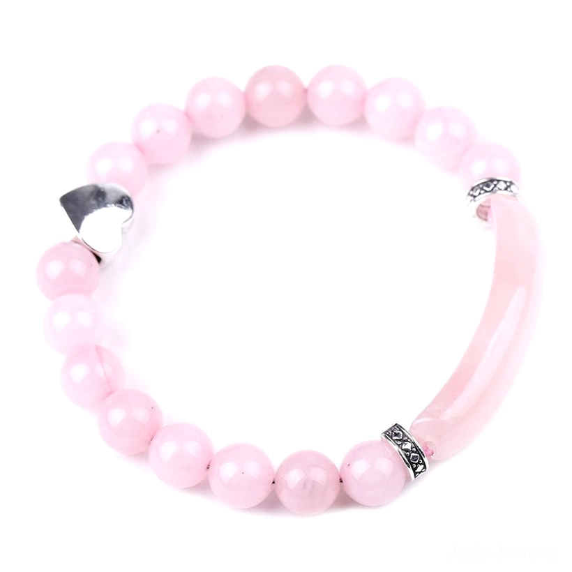 Pink crystal heart bracelet with rose quartz beads and heart charm for love and healing