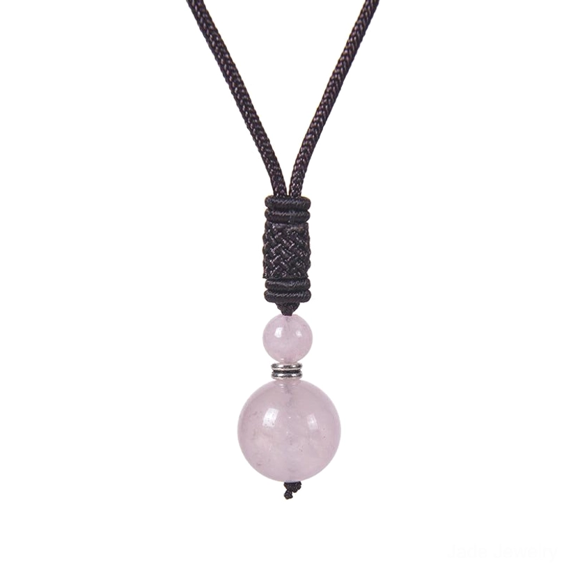 Pink Crystal Rose Quartz bead necklace with pale pink stones and braided cord