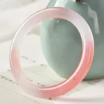 8mm Pink Golden Silk Jade Bangle Bracelet - Slim width elegant design with translucent pink-white gradient finish