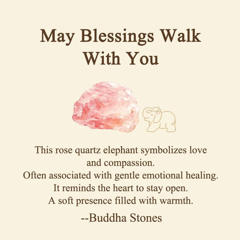 Protective stone elephant figurine with healing crystal properties and blessing