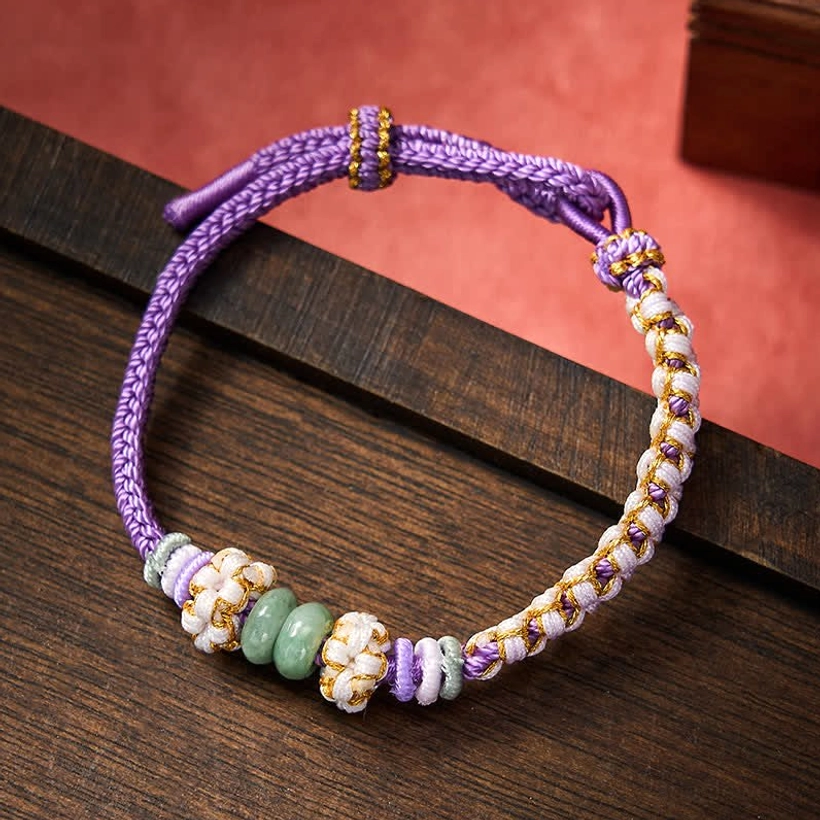 Purple peach blossom jade bracelet adjustable red string luck charm