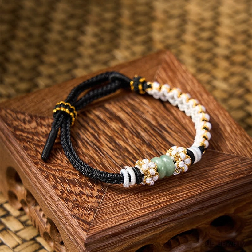 Red string fate jade bracelet traditional Chinese design handmade