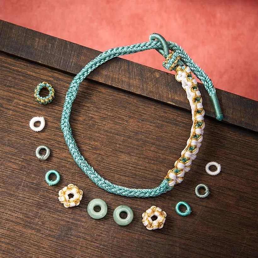 Red string jade bracelet traditional handwoven peach blossom fortune